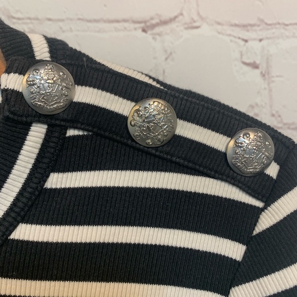 Veronica Beard Mayer Black and White Striped Silver Button Military Top XL - Picture 4 of 6